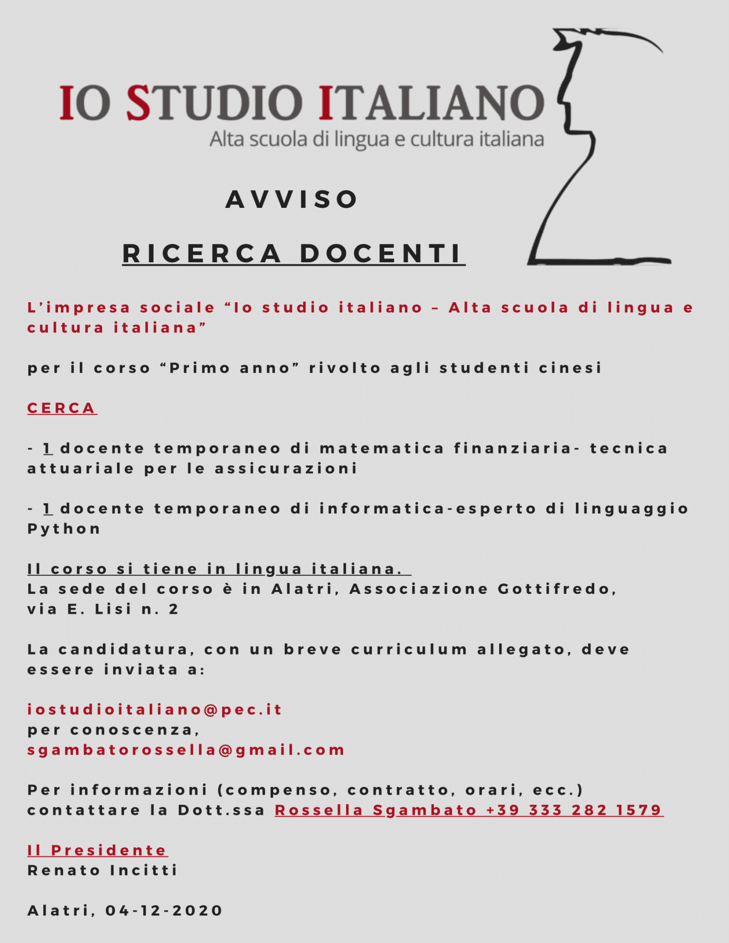 AVVISO – RICERCA DOCENTI